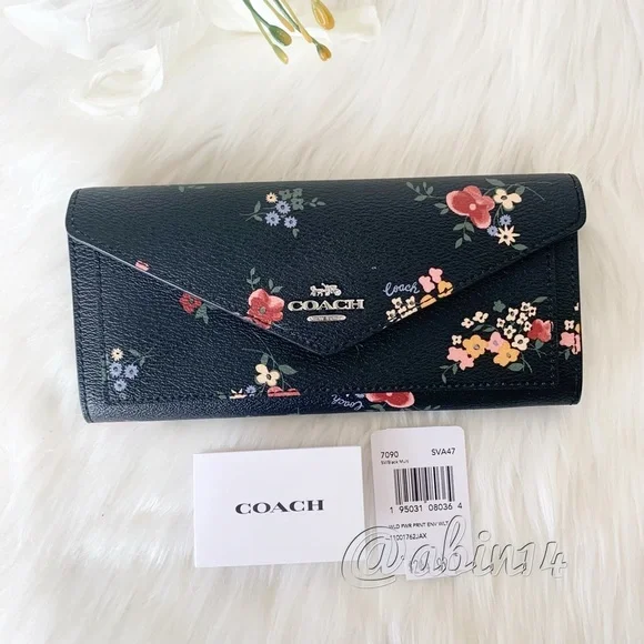 NWT Coach Slim Envelope Canvas Leather Floral Wallet - Picture 7 of 8